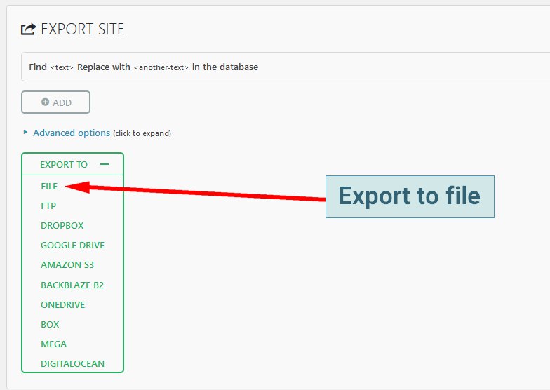 Export WP backup to file
