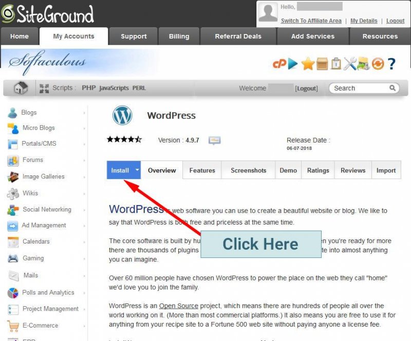 Install Wordpress on Siteground