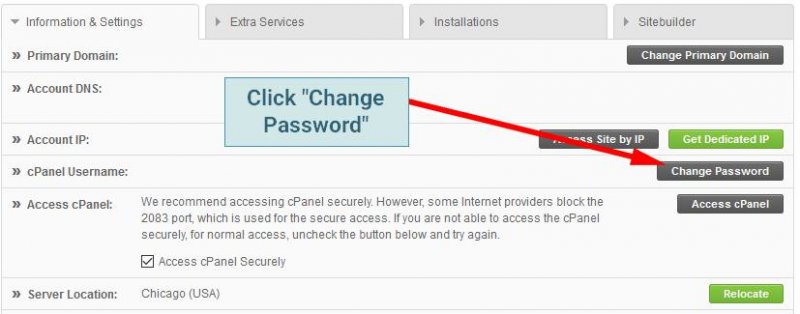 Set new Cpanel password on SiteGround